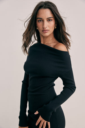 Rochelle Asymmetrical Knit Dress in Black