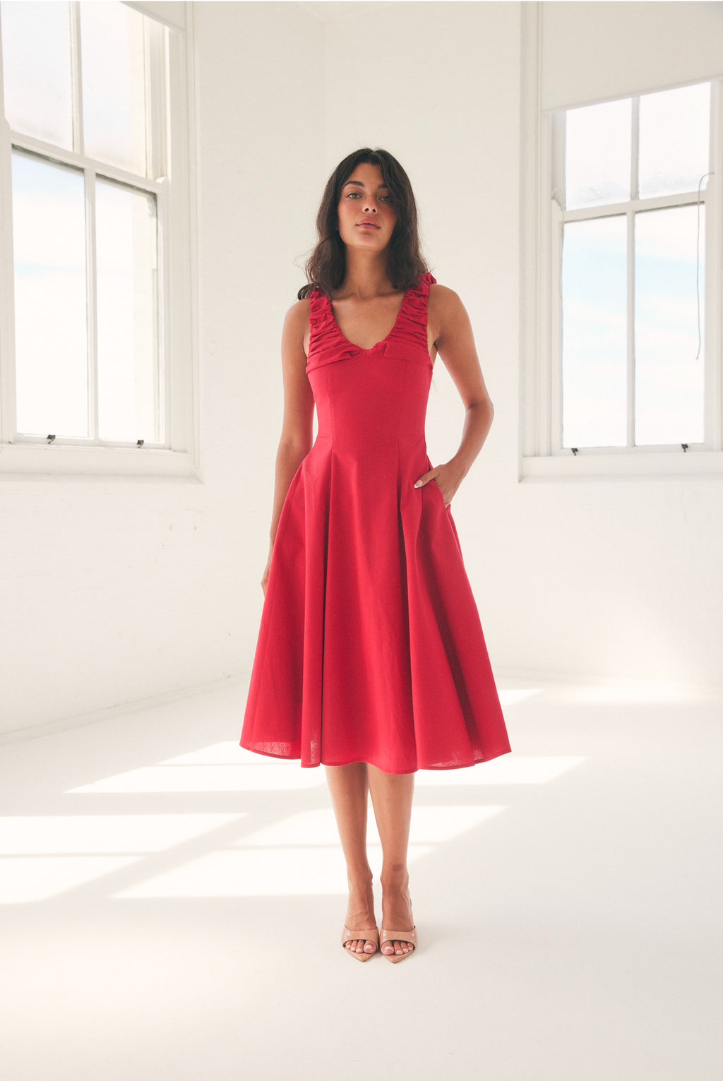 Maddy Midi Dress in Red