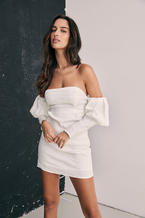 Orchid Off Shoulder White Linen Dress