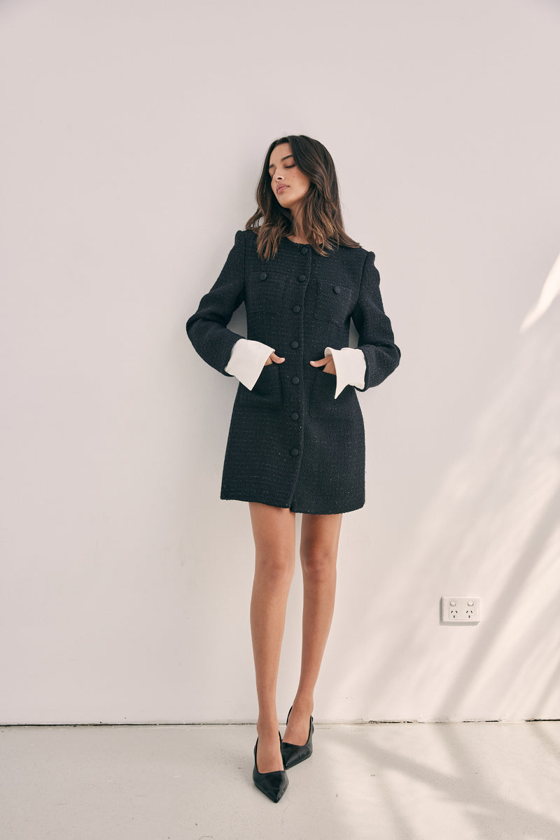 Grace Timeless Dress Coat In Classic Black with Shimmers