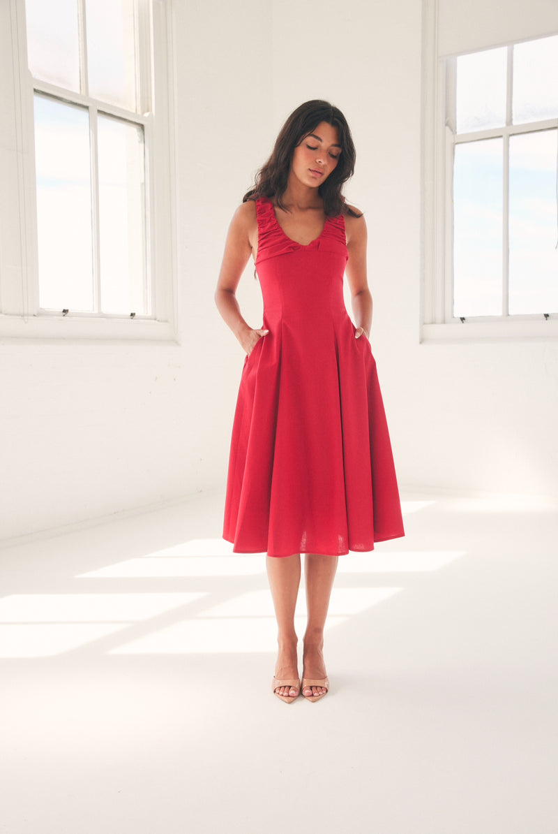 Maddy Midi Dress in Red