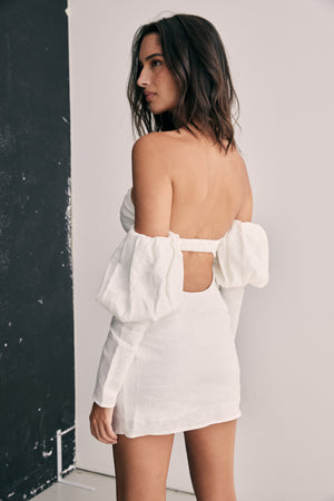 Orchid Off Shoulder White Linen Dress