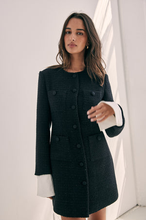 Grace Timeless Dress Coat In Classic Black with Shimmers