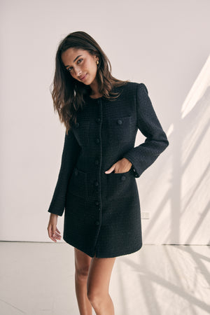 Grace Timeless Dress Coat In Classic Black with Shimmers