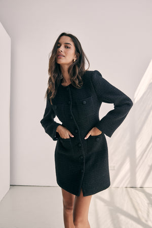 Grace Timeless Dress Coat In Classic Black with Shimmers