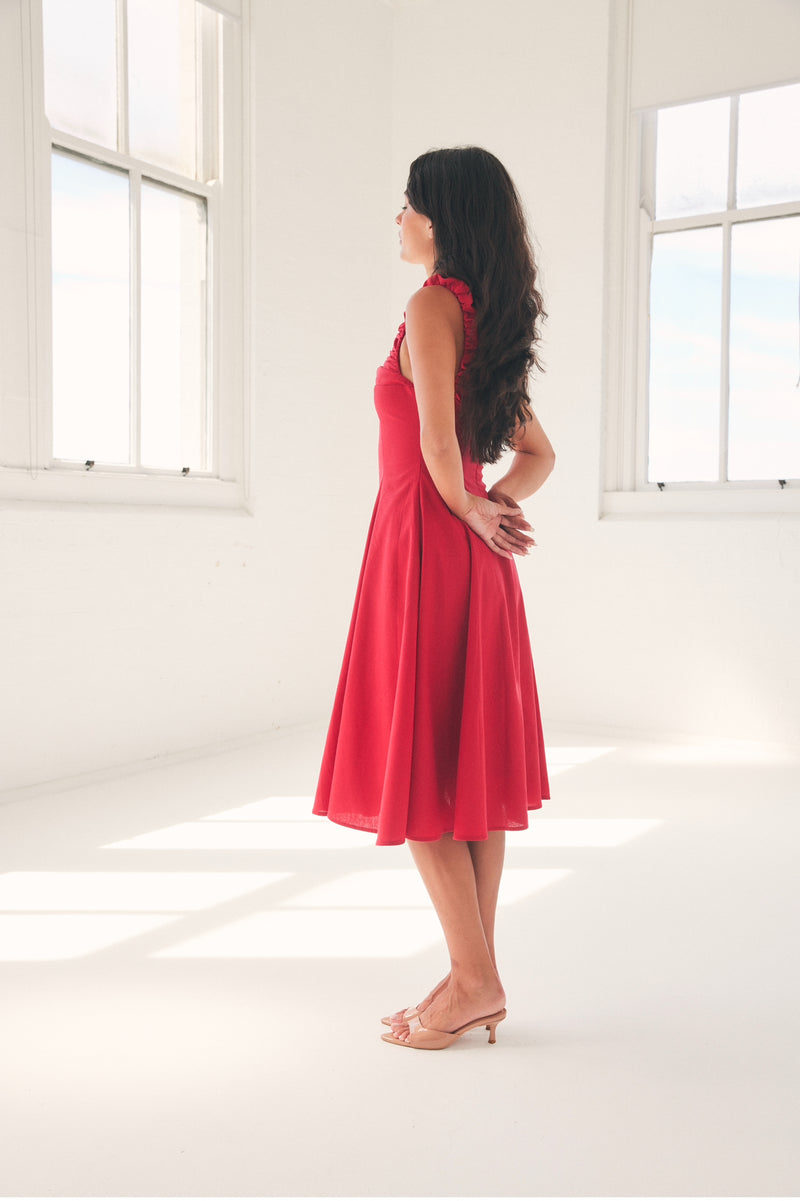 Maddy Midi Dress in Red