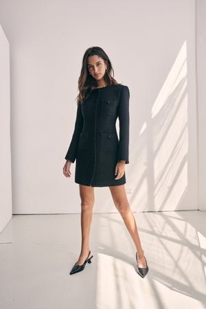 Grace Timeless Dress Coat In Classic Black with Shimmers