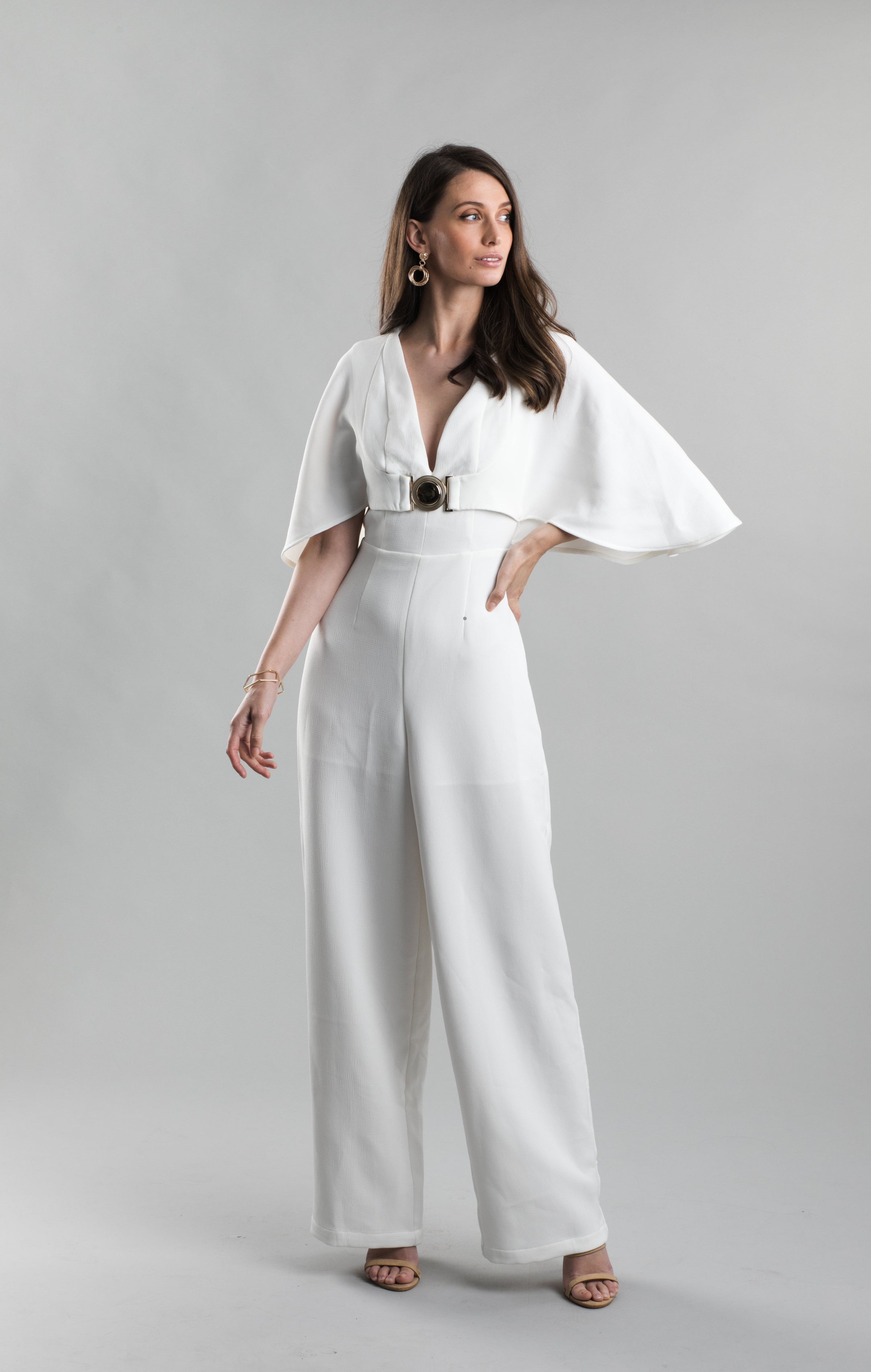 Zipper closure v back white sales cloak jumpsuit