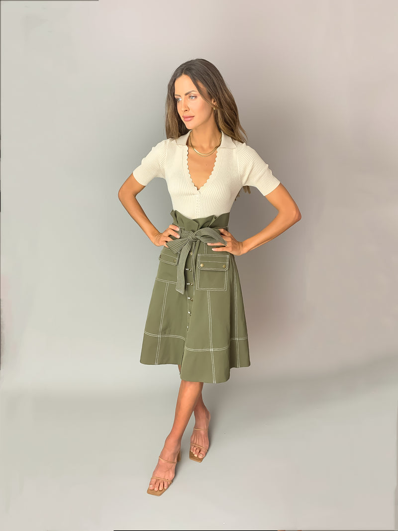 Celeste Khaki Stitch Detail Skirt