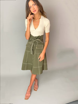 Celeste Khaki Stitch Detail Skirt